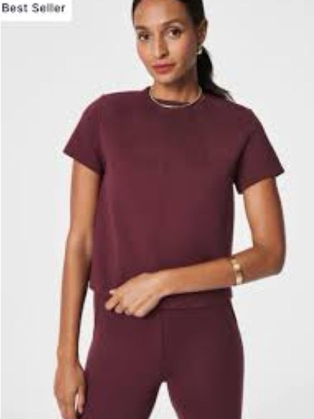 SPANX Short Sleeve Crewneck Crop Top - Burgundy